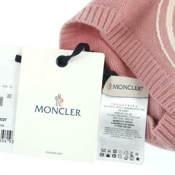 🔥NEW MONCLER MAUVE PINK LUXURY WOOL CASHMERE LOGO BEANIE HAT OS AUTHENTIC🔥 - Picture 6 of 7